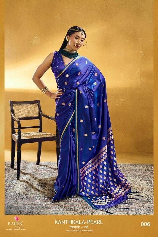 Kanthkala Pearl By Rajtex 001 To 006 Series Indian Traditional Wear Collection Beautiful Stylish Fancy Colorful Party Wear & Occasional Wear Pure Satin Sarees At Wholesale Price